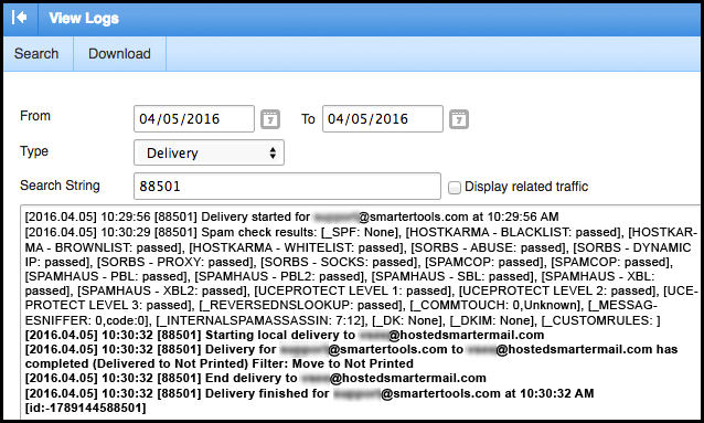 SmarterMail Delivery Log Snippet