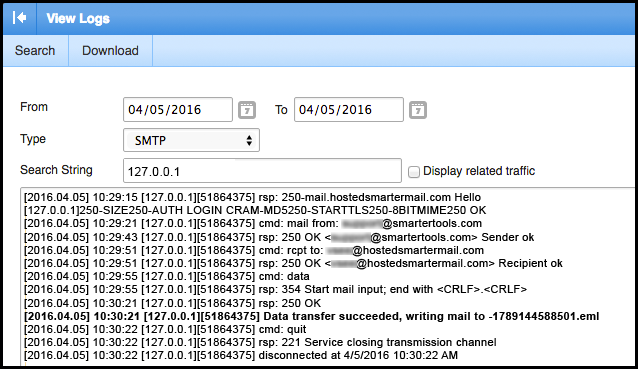 SmarterMail SMTP Log Snippet