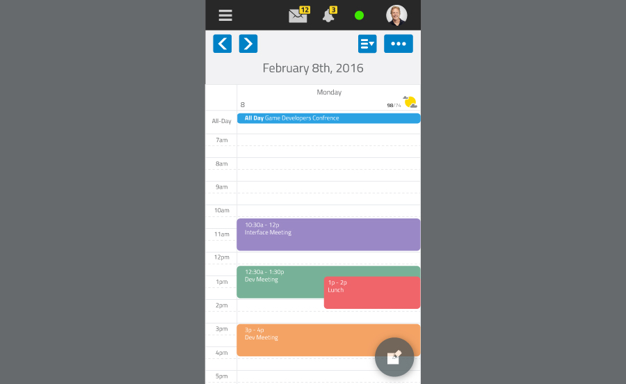 Mobile Interface - Daily Calendar - SmarterMail 16