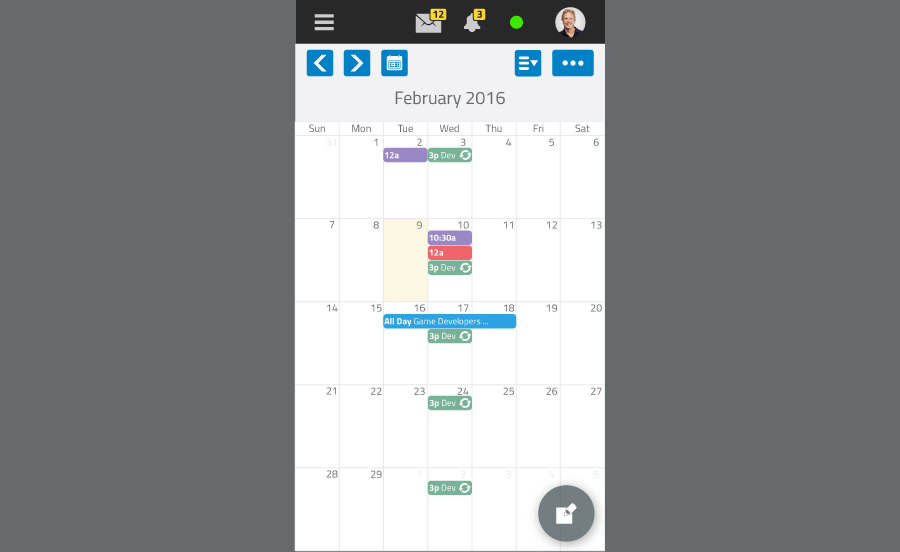 Mobile Interface - Monthly Calendar - SmarterMail 16