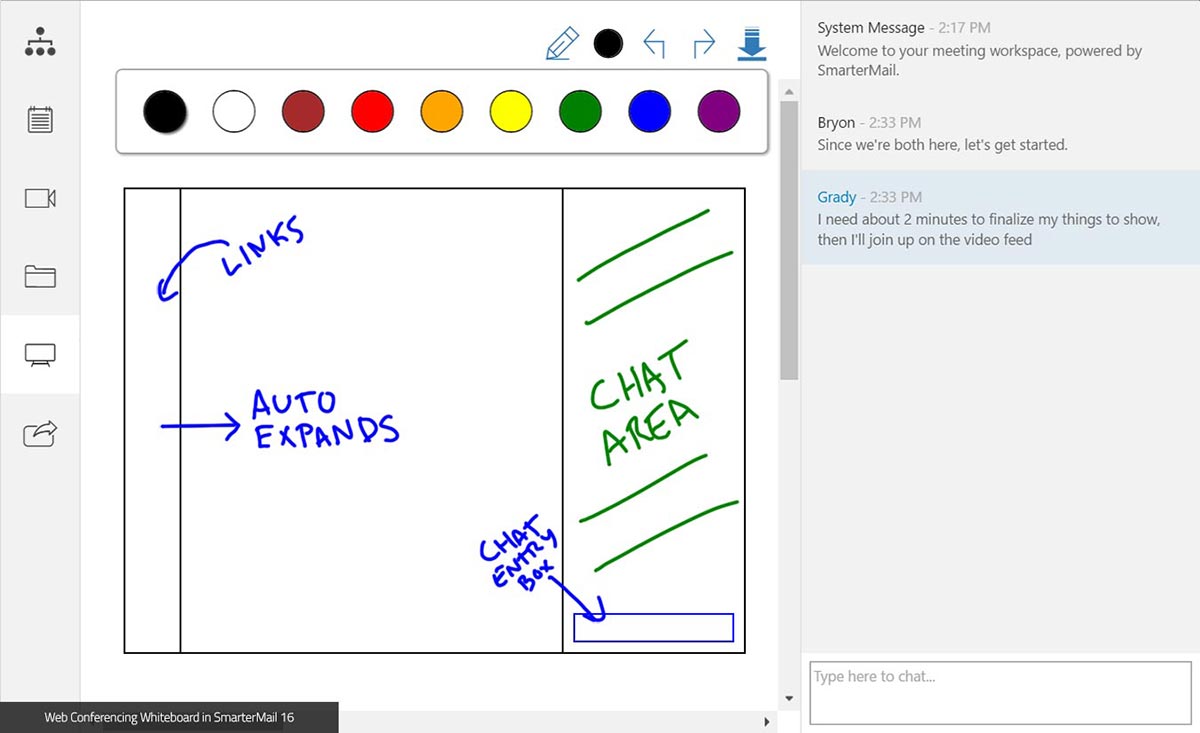 Mockup of Brainstorming Whiteboard in SmarterMail 16