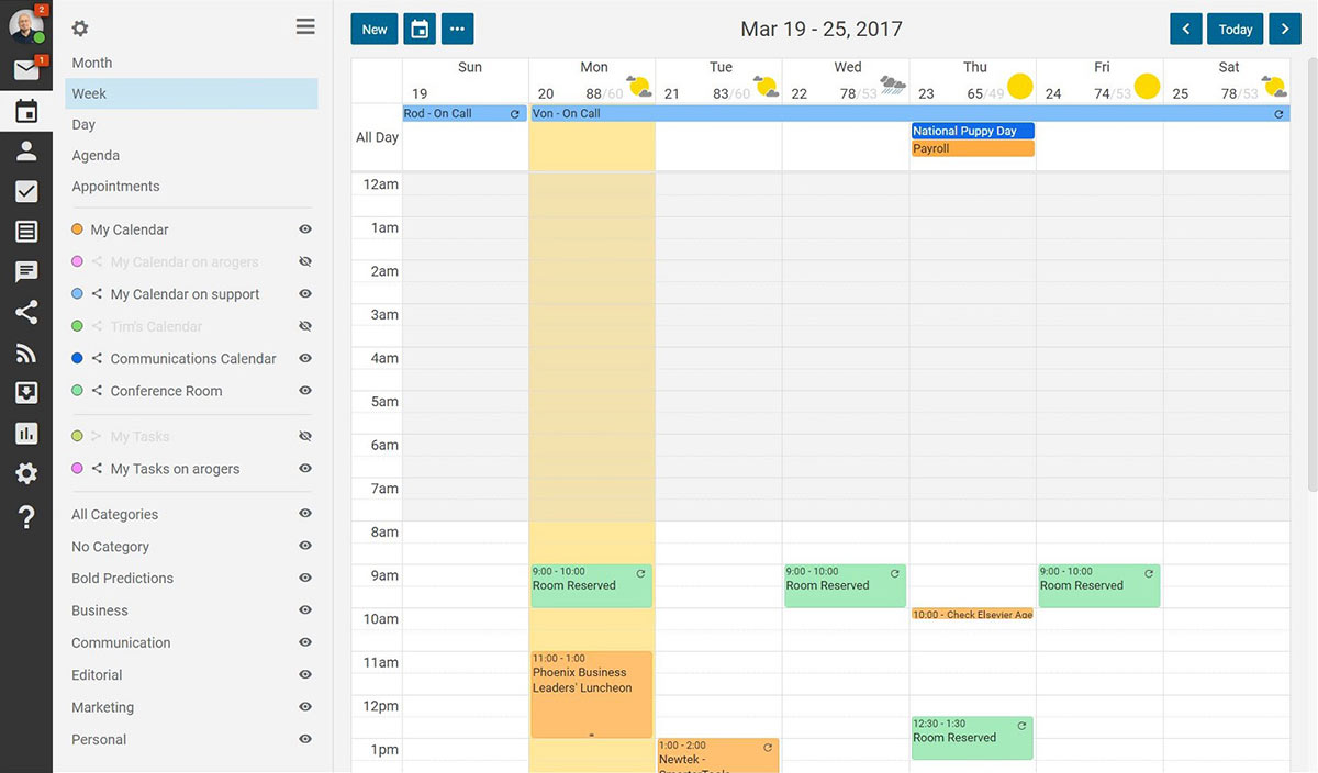 My Calendars View in SmarterMail 16