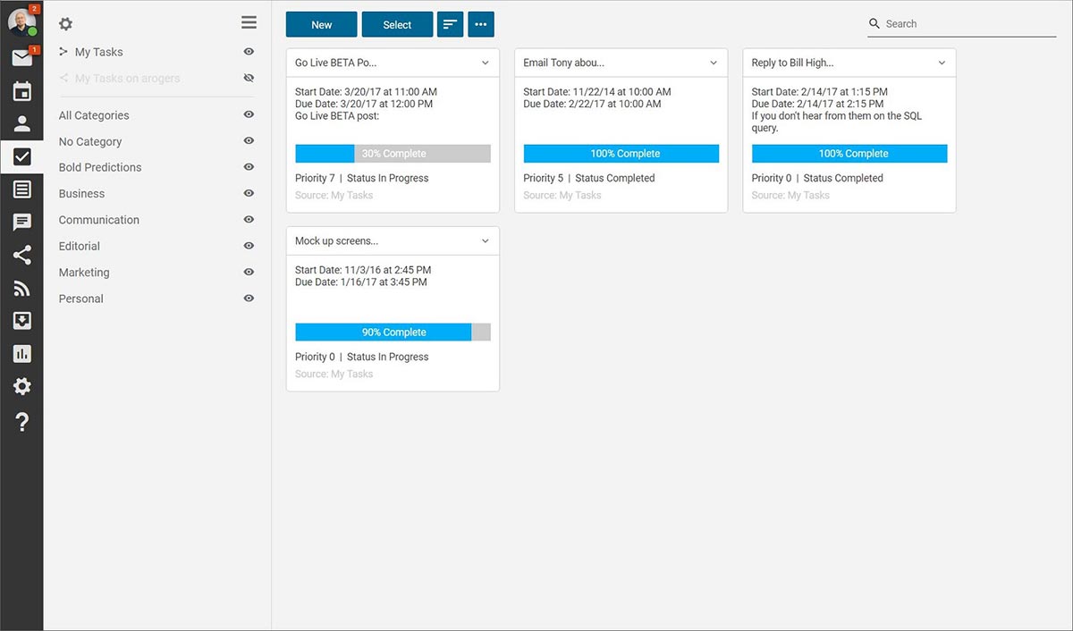 My Tasks View in SmarterMail 16