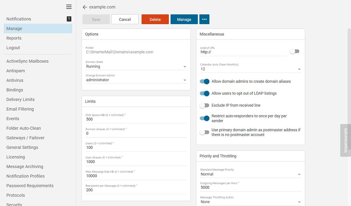 Manage a Domain in SmarterMail 16