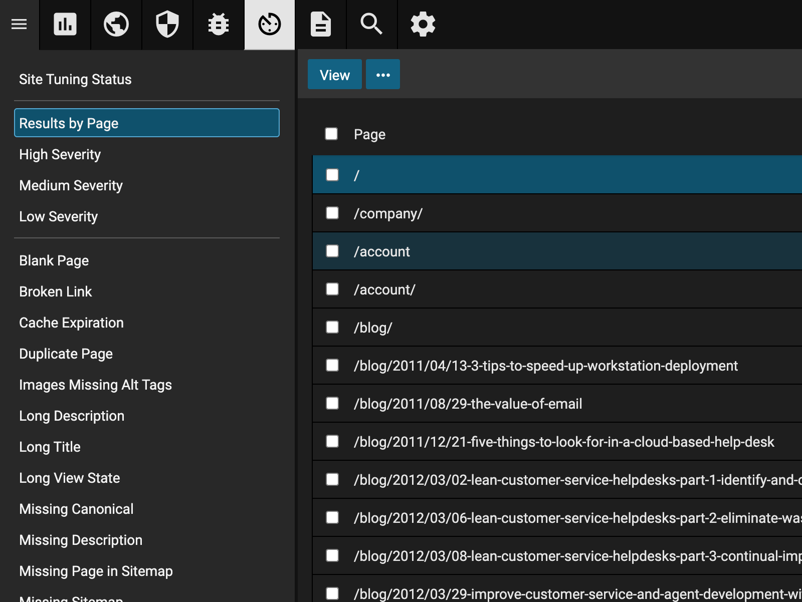 SmarterStats Site Tuning Interface