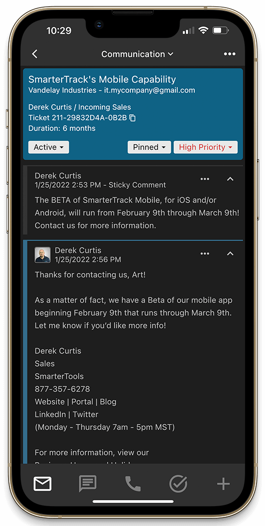 SmarterTrack Mobile Ticket Interface