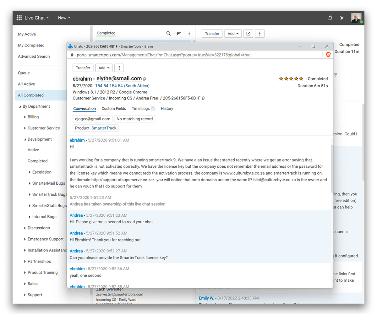 New SmarterTrack Live Chat Interface