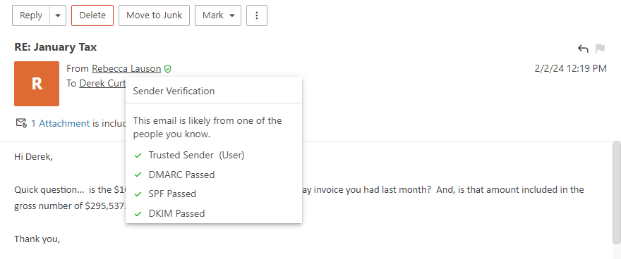 Sender Verification Shield in webmail