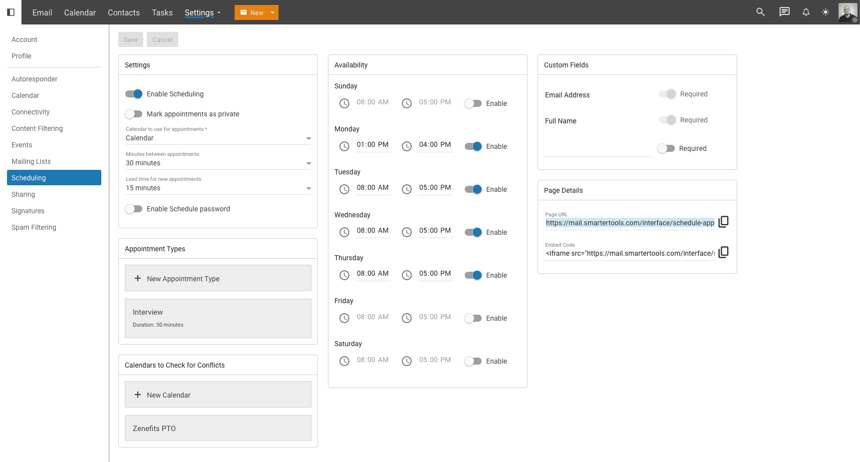 SmarterMail Scheduling Options