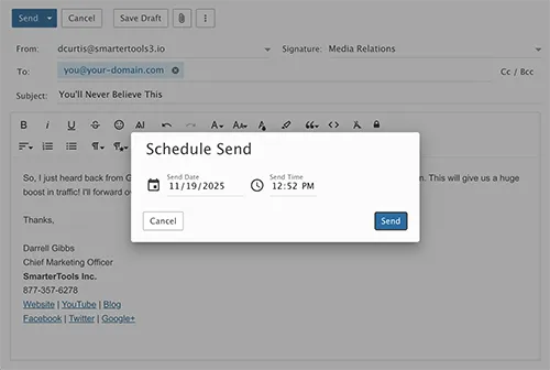 SmarterMail Scheduled Email screenshot