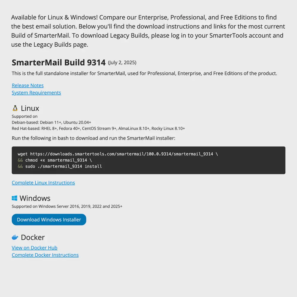 Terminal window showing SmarterMail installation commands and setup on Ubuntu Linux server