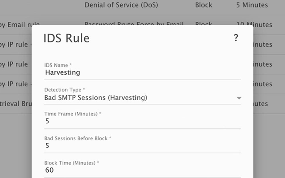 SmarterMail email security email harvesting IDS rule