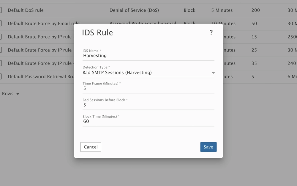 SmarterMail email security email harvesting IDS rule