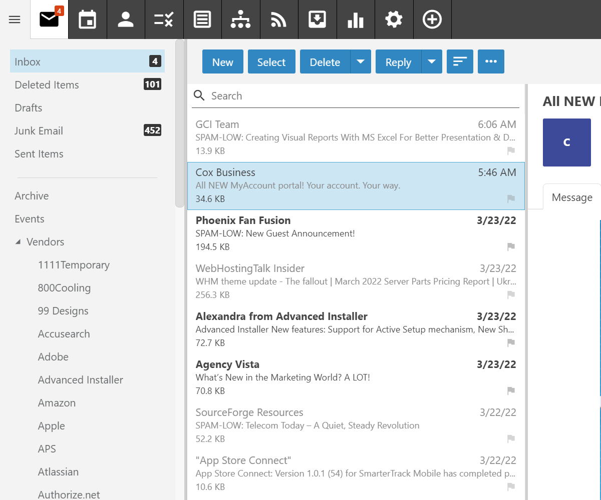SmarterMail Webmail Interface
