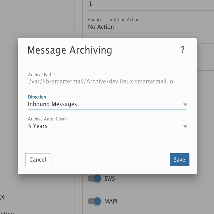 Messages can be archived at the system or domain level.