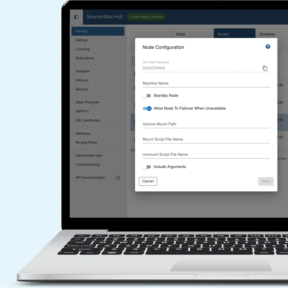 Stack of network servers and hardware components representing SmarterMail High Availability with online and offline indicators
