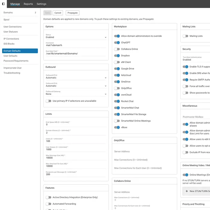SmarterMail dashboard highlighting email performance, cost-efficiency, and ROI metrics