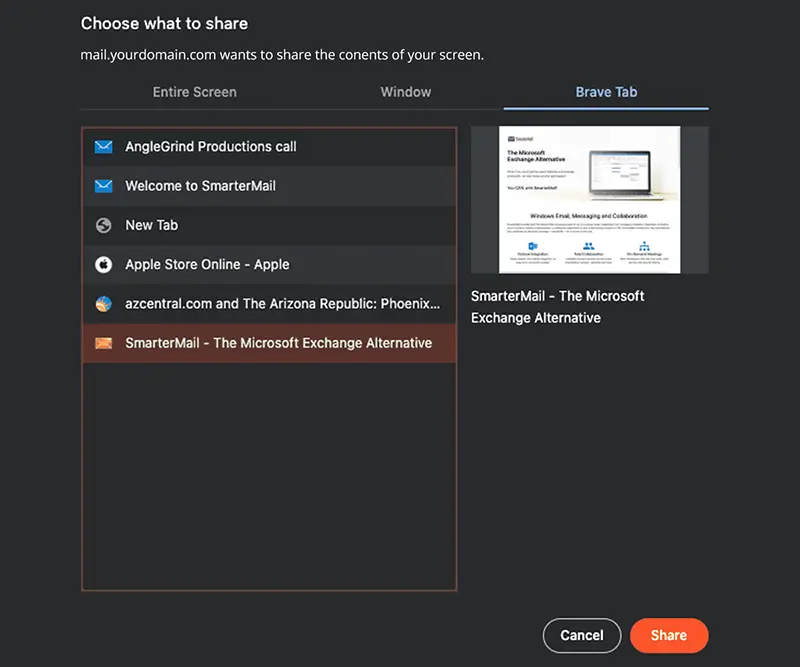 Mail Server Screen Sharing