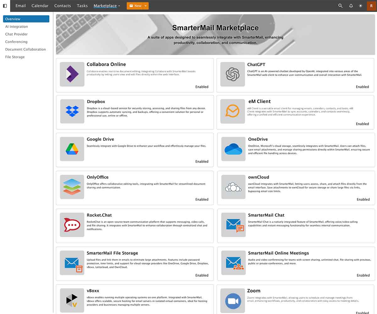 Webmail client inbox