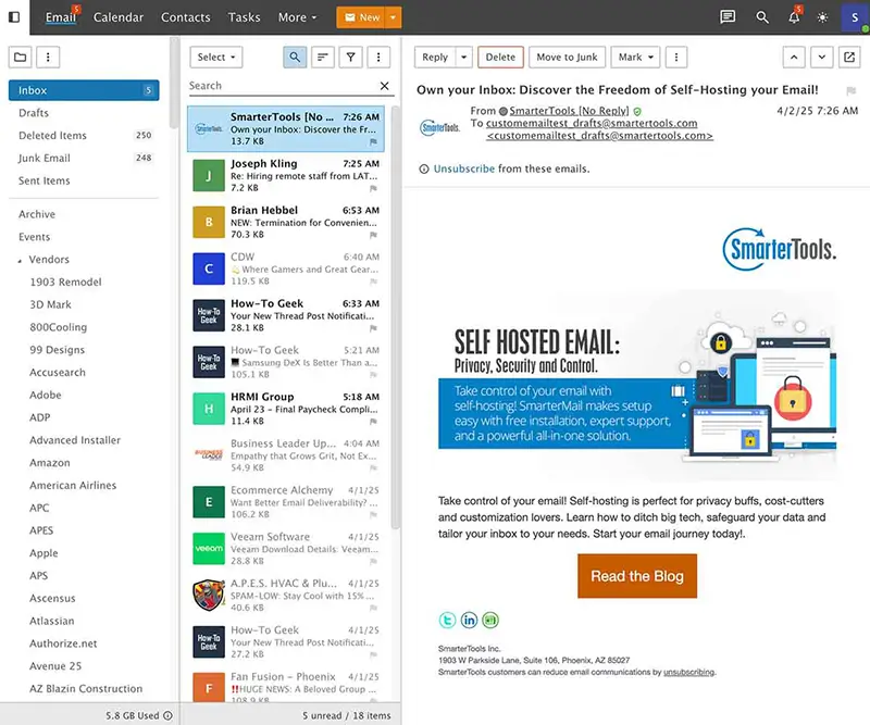 Webmail client inbox