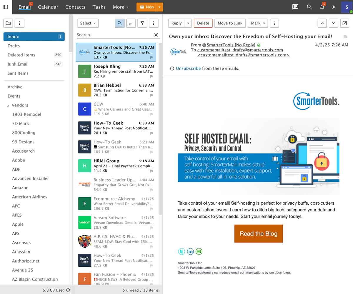 Webmail client inbox