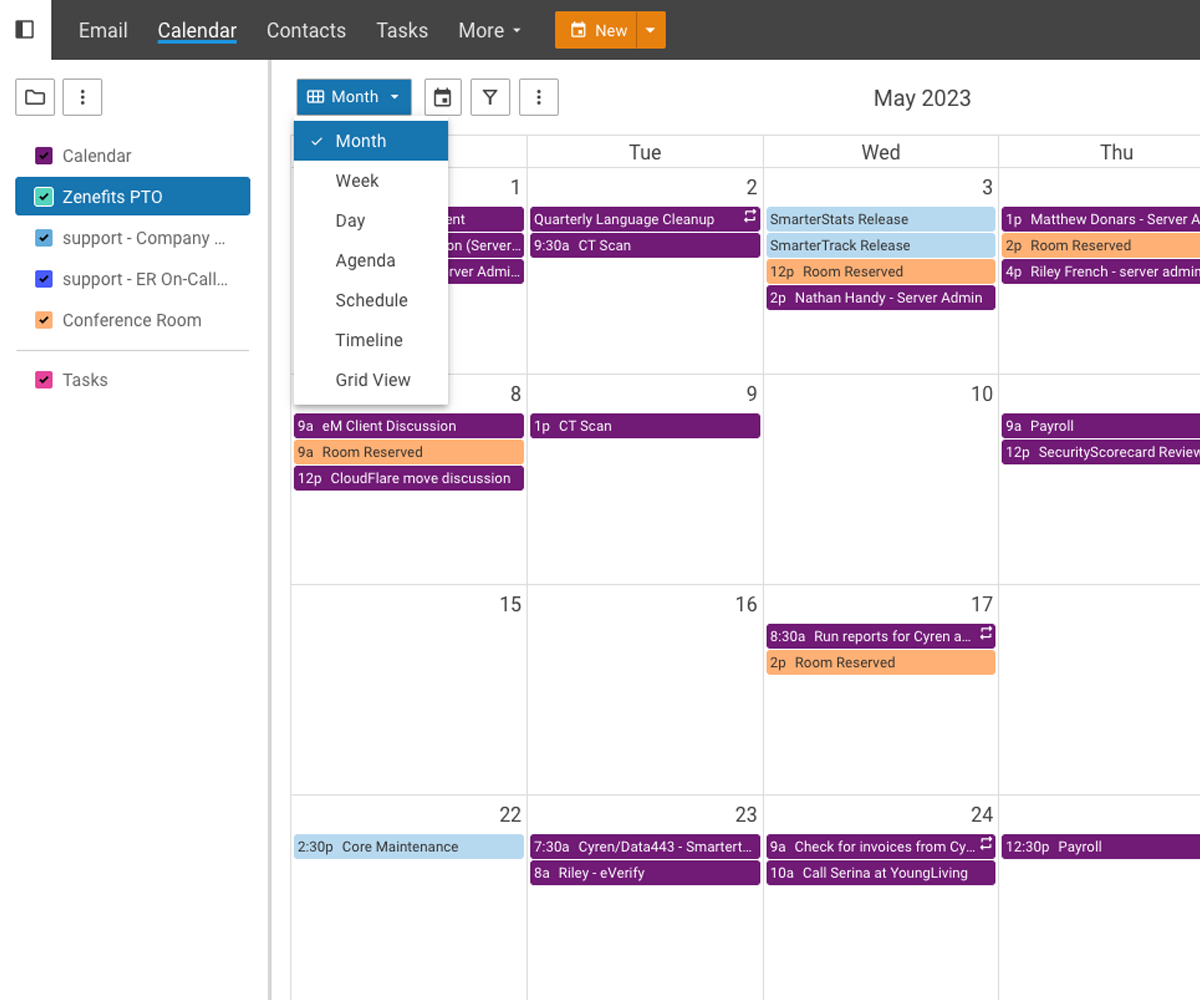 Calendar in webmail client
