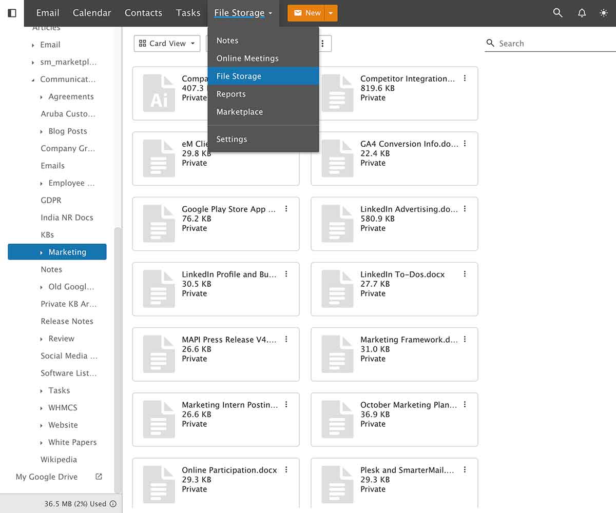 webmail client file storage