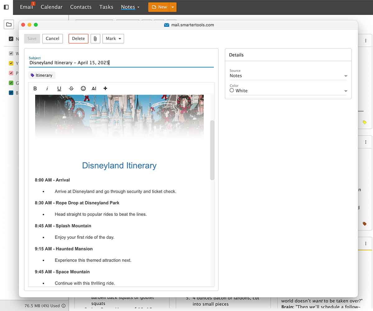 webmail client notes
