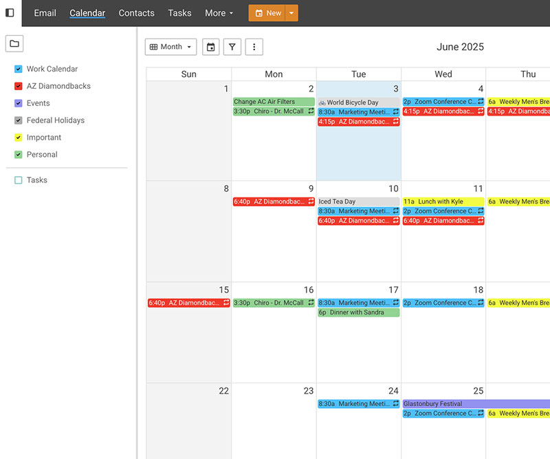Calendar in webmail client