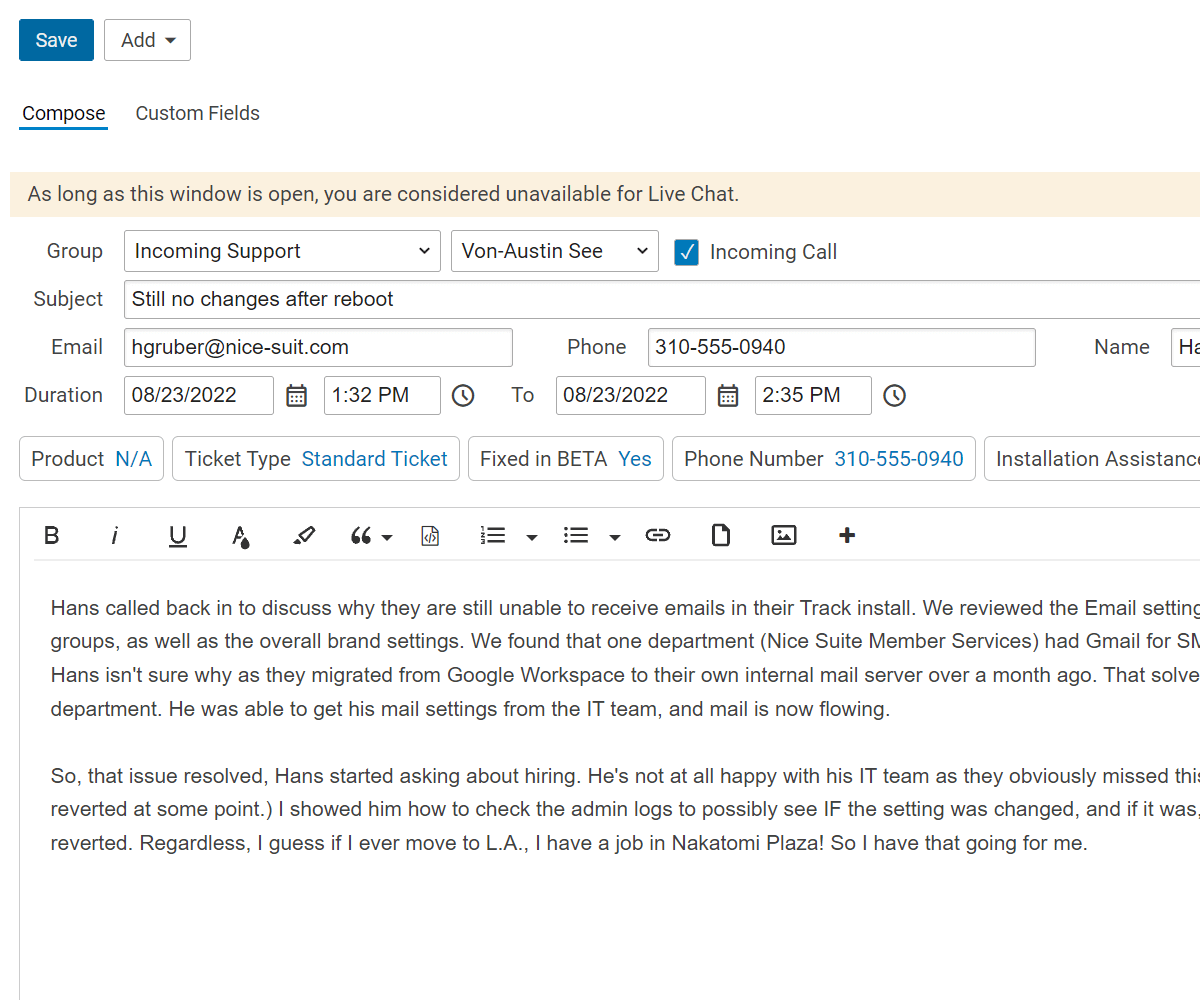 Help Desk Call Logging