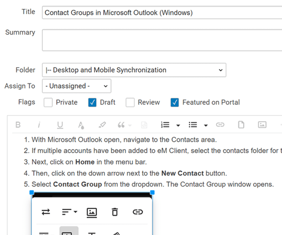 Knowledge Base Article Staging