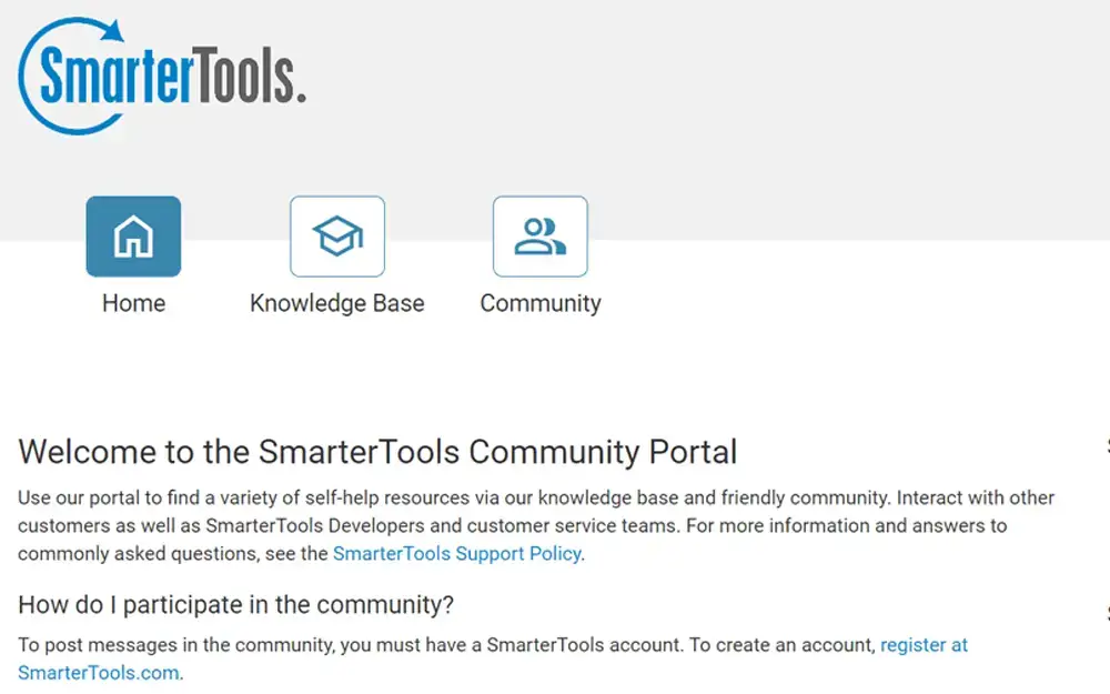 SmarterTrack customer support ticket forum displaying resolved and active discussions