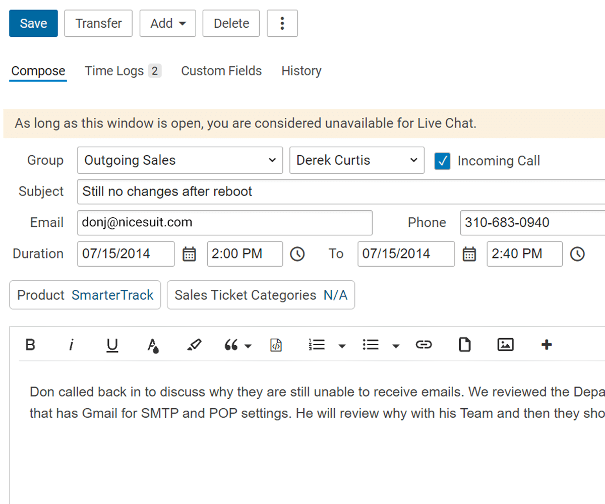 Help Desk Call Logging